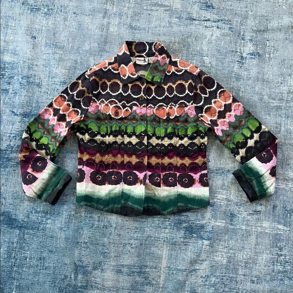 Shana K Dyed Denim Sequin Beaded Lightweight Jacket Shacket Small - Picture 5 of 12